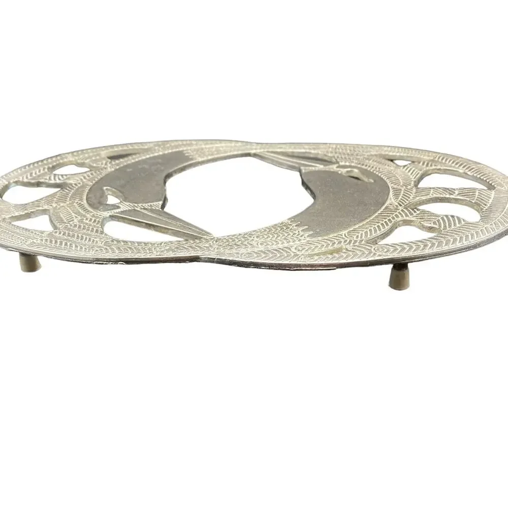 Silver open work Entwined swans art Deco Trivet‎ Italy signed